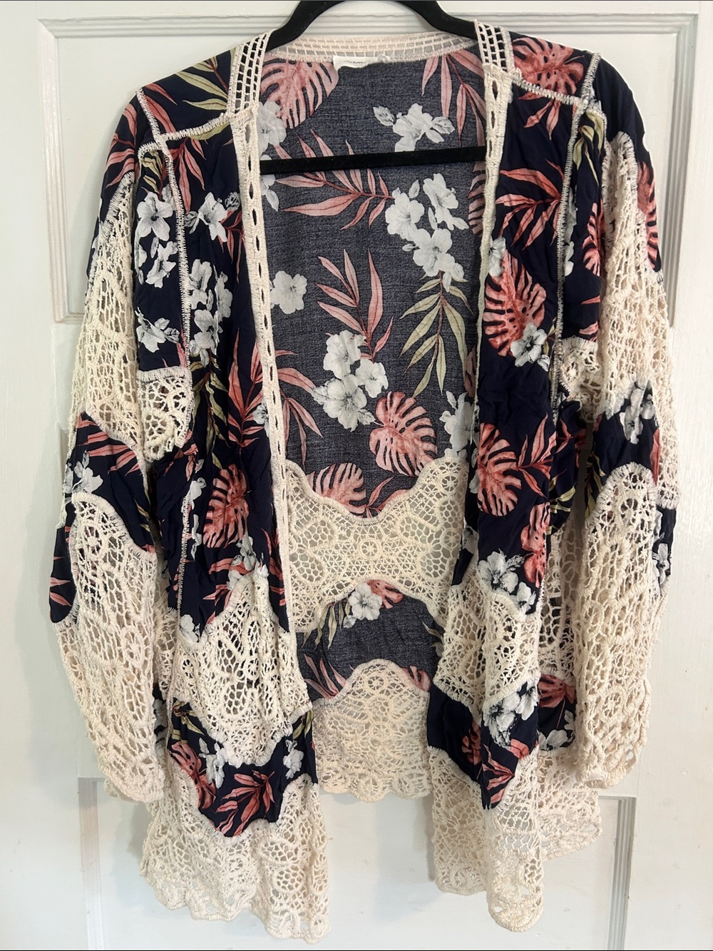 Floral Navy & Cream Crochet Kimono